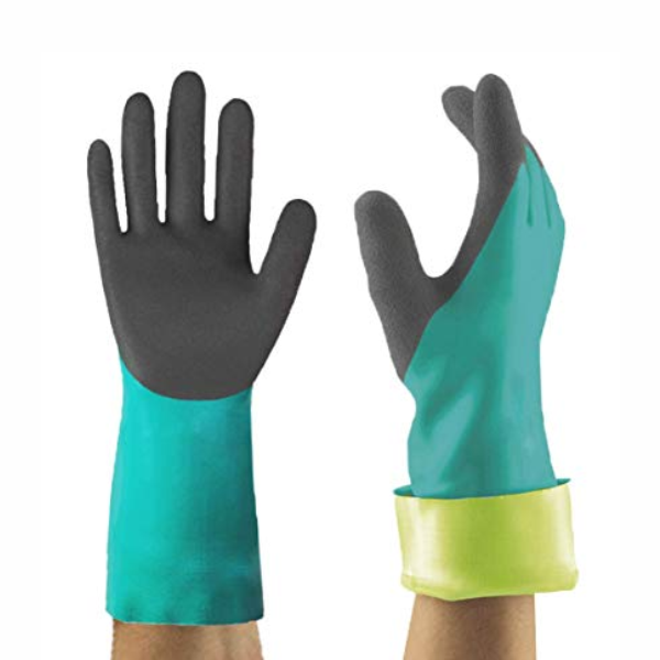 Rubber Hand Gloves Size 14” Chemical resistance  with Flock lined Gloves Acid & Alkali Proof long lasting Rolled Cuff